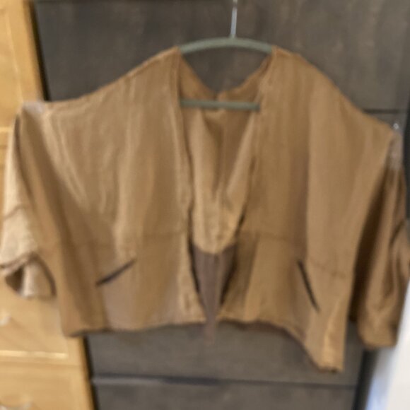 Unique Spring Summer 100% Linen Jacket/Blouse, One Size, khaki/coffee color - Picture 8 of 16